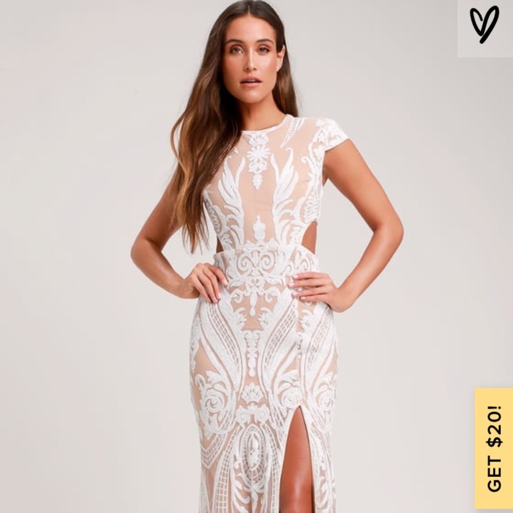 white sequin gown from lulus